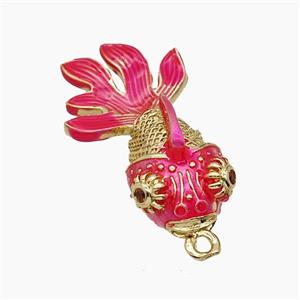 Copper Goldfish Pendant Hotpink Painted Gold Plated, approx 10.5-26mm