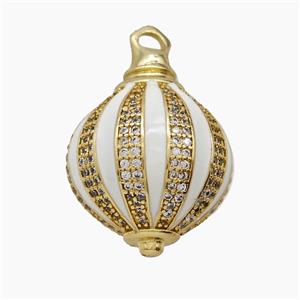 Copper Hot-Airball Pendant Pave Zirconia White Enamel Gold Plated, approx 25-35mm