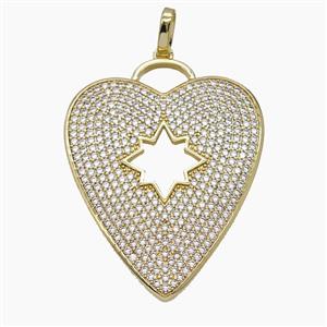 Copper Heart Pendant Micropave Zirconia Star Gold Plated, approx 40-50mm