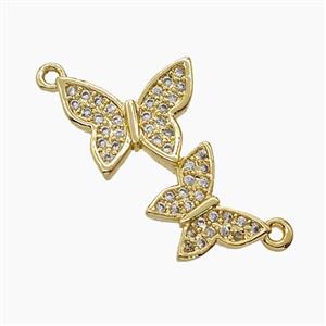 Copper Double Butterfly Connector Pave Zirconia 18K Gold Plated, approx 12-20mm