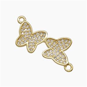 Copper Double Butterfly Connector Pave Zirconia 18K Gold Plated, approx 9-20mm