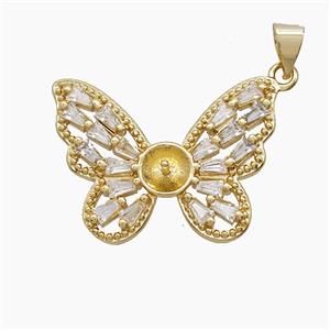 Copper Butterfly Pendant Pave Zirconia 18K Gold Plated, approx 20-25mm