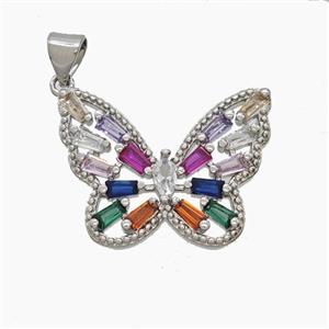 Copper Butterfly Pendant Pave Zirconia Platinum Plated, approx 18-24mm