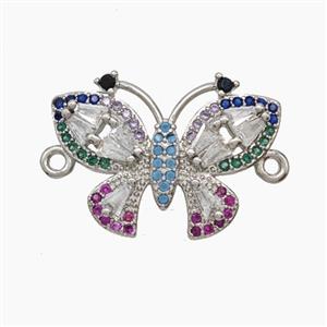 Copper Butterfly Connector Pave Zirconia Platinum Plated, approx 15-21mm