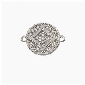 Copper Coin Connector Pave Zirconia Platinum Plated, approx 12mm