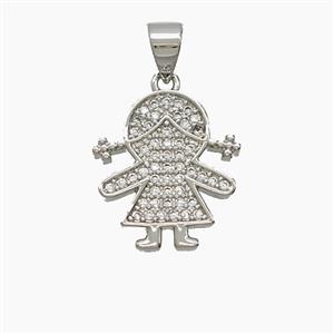 Copper Kids Girls Pendant Pave Zirconia Platinum Plated, approx 15-16mm