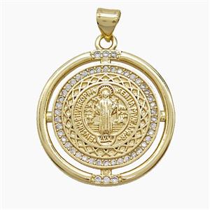 Copper Saint Jude Pendant Micropave Zirconia 18K Gold Plated, approx 24mm