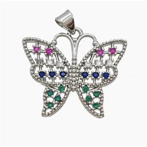 Copper Butterfly Pendant Pave Zirconia Platinum Plated, approx 20-25mm