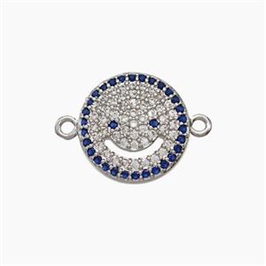 Copper Emoji Connector Micropoave Zirconia Smileface Platinum Plated, approx 13mm
