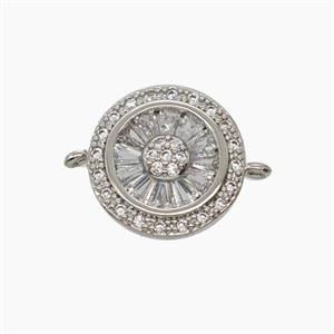 Copper Sunflower Connector Micropave Zirconia Platinum Plated, approx 14mm