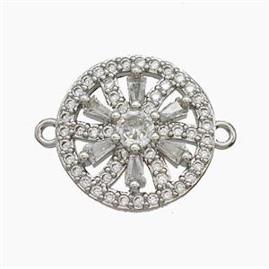 Copper Sunflower Connector Micropave Zirconia Platinum Plated, approx 17mm