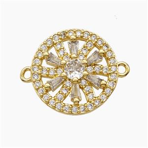 Copper Sunflower Connector Micropave Zirconia 18K Gold Plated, approx 17mm