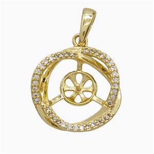 Copper Flower Pendant Pave Zirconia With Bail Double 18K Gold Plated, approx 18.5mm