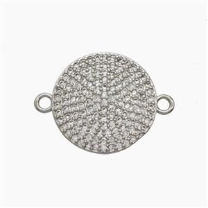 Copper Coin Connector Micropave Zirconia Platinum Plated, approx 16mm