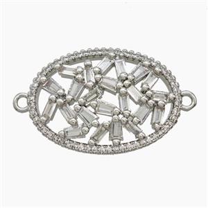 Copper Flower Connector Pave Zirconia Oval Platinum Plated, approx 17.5-23mm