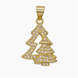 Christmas Tree Charms Copper Pendant Micropave Zirconia 18K Gold Plated, approx 14-18mm
