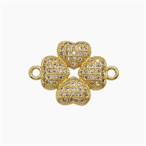 Copper Heart Clover Connector Pave Zirconia 18K Gold Plated, approx 14mm