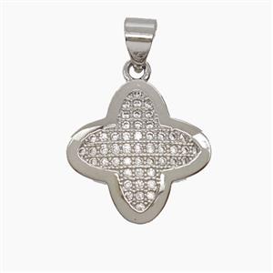 Copper Clover Pendant Pave Zirconia Platinum Plated, approx 16mm