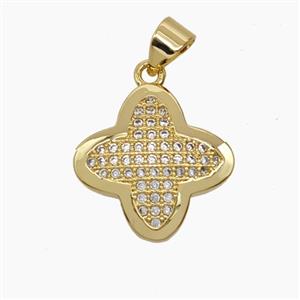 Copper Clover Pendant Pave Zirconia 18K Gold Plated, approx 16mm