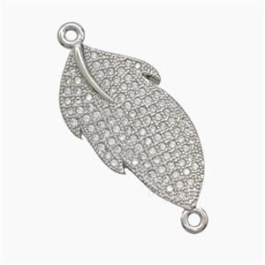 Copper Leaf Connector Micropave Zirconia Platinum Plated, approx 14-26mm
