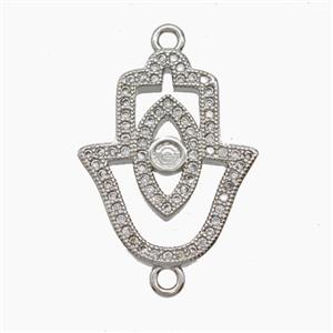 Copper Hamsahand Connector Pave Zirconia Eye Platinum Plated, approx 16-20mm