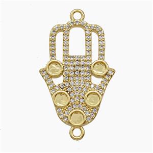 Copper Hamsahand Connector Pave Zirconia 18K Gold Plated, approx 17-24mm