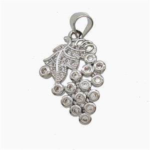 Copper Grape Pendant Pave Zirconia Platinum Plated, approx 15-20mm