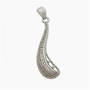 Copper Teardrop Pendant Pave Zirconia Platinum Plated, approx 9.5-25mm
