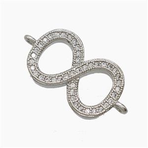 Copper Infinity Connector Pave Zirconia Platinum Plated, approx 11-18mm