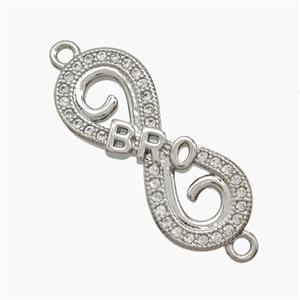 Copper Infinity Connector Pave Zirconia BRO Platinum Plated, approx 9.5-23mm