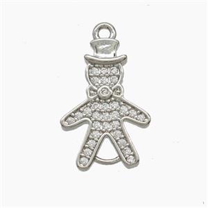 Copper Kids Boy Pendant Pave Zirconia Platinum Plated, approx 11-17mm