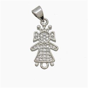 Copper Kids Girls Pendant Pave Zirconia Platinum Plated, approx 10-16mm