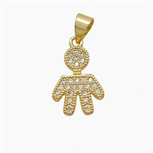 Copper Kids Boy Pendant Pave Zirconia 18K Gold Plated, approx 11-15mm