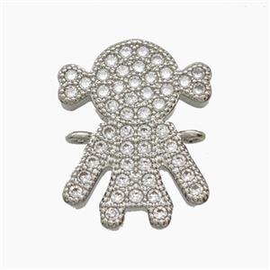 Copper Kids Girls Connector Pave Zirconia Platinum Plated, approx 15-19mm