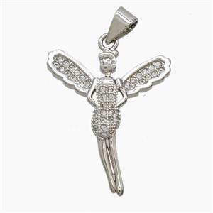 Copper Fairy Pendant Pave Zirconia Platinum Plated, approx 20-22mm