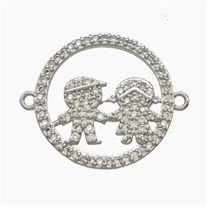 Copper Kids Connector Pave Zirconia Platinum Plated, approx 18mm