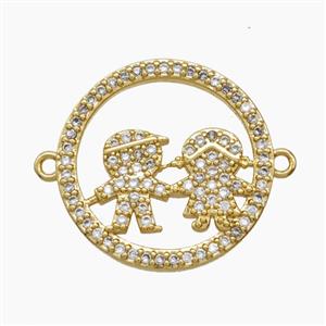 Copper Kids Connector Pave Zirconia 18K Gold Plated, approx 18mm