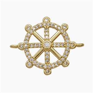 Copper Shipwheel Connector Pave Zirconia 18K Gold Plated, approx 18.5mm