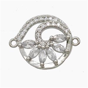 Copper Flower Connector Pave Zirconia Platinum Plated, approx 18.5mm