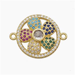 Copper Flower Connector Pave Zirconia 18K Gold Plated, approx 18mm