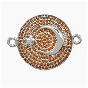 Copper Moon Star Connector Pave Zirconia Circle Platinum Plated, approx 21mm