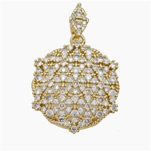 Copper Circle Pendant Pave Zirconia 18K Gold Plated, approx 27mm, 6-12mm