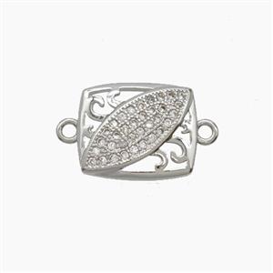 Copper Eye Connector Pave Zirconia Rectangle Platinum Plated, approx 12-14mm