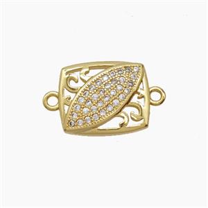 Copper Eye Connector Pave Zirconia Rectangle 18K Gold Plated, approx 12-14mm