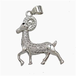 Copper Ram Pendant Pave Zirconia Sheep Platinum Plated, approx 20-22mm