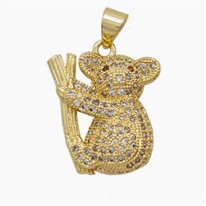 Copper Bear Pendant Pave Zirconia 18K Gold Plated, approx 16-19mm