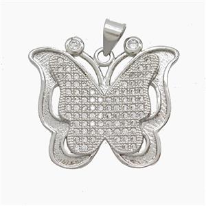 Copper Butterfly Pendant Pave Zirconia 2loops Platinum Plated, approx 22-25mm