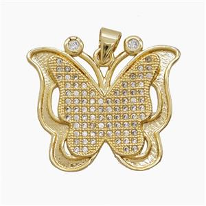 Copper Butterfly Pendant Pave Zirconia 2loops 18K Gold Plated, approx 22-25mm