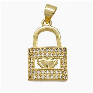 Copper Lock Pendant Pave Zirconia 18K Gold Plated, approx 13-18mm