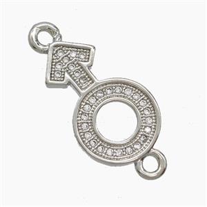 Copper Male-Sign Connector Pave Zirconia Platinum Plated, approx 11.5-19mm